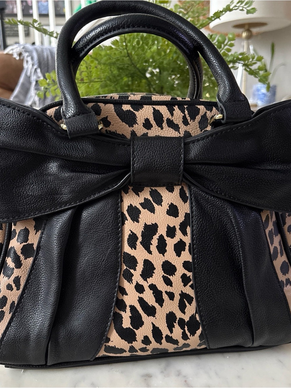 Betsey Johnson Black & Leopard Bow Handbag